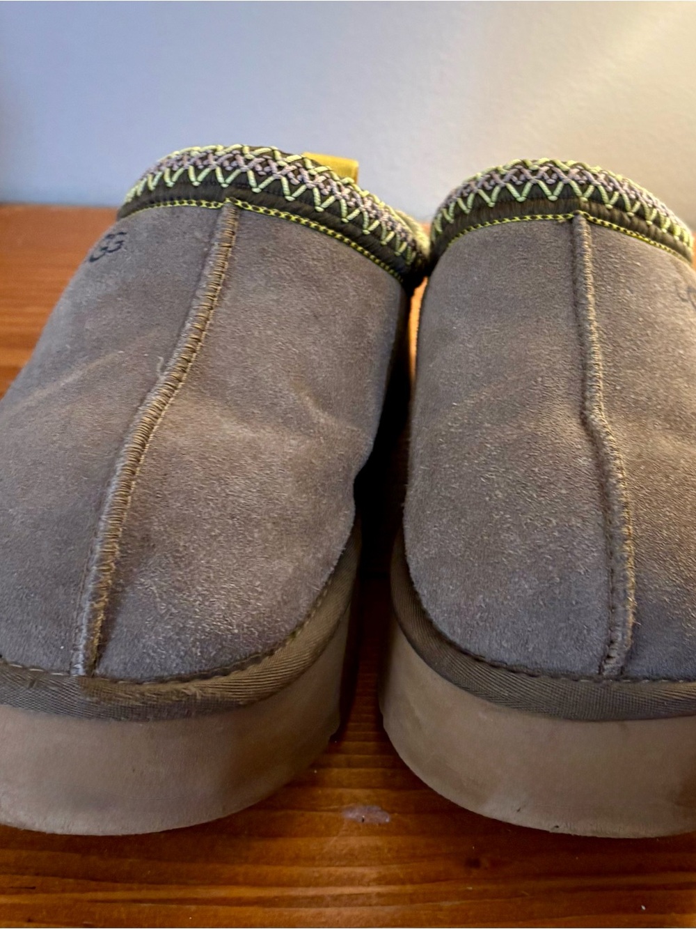 UGG Green/ Grey Suede Slip-On Clog with Purple Logo Accent